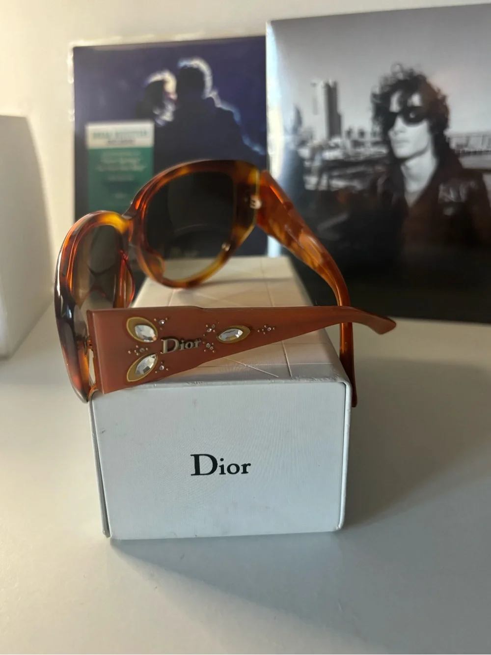 Christian Dior Swarovski Crystal Acetate amber Italian sunglasses